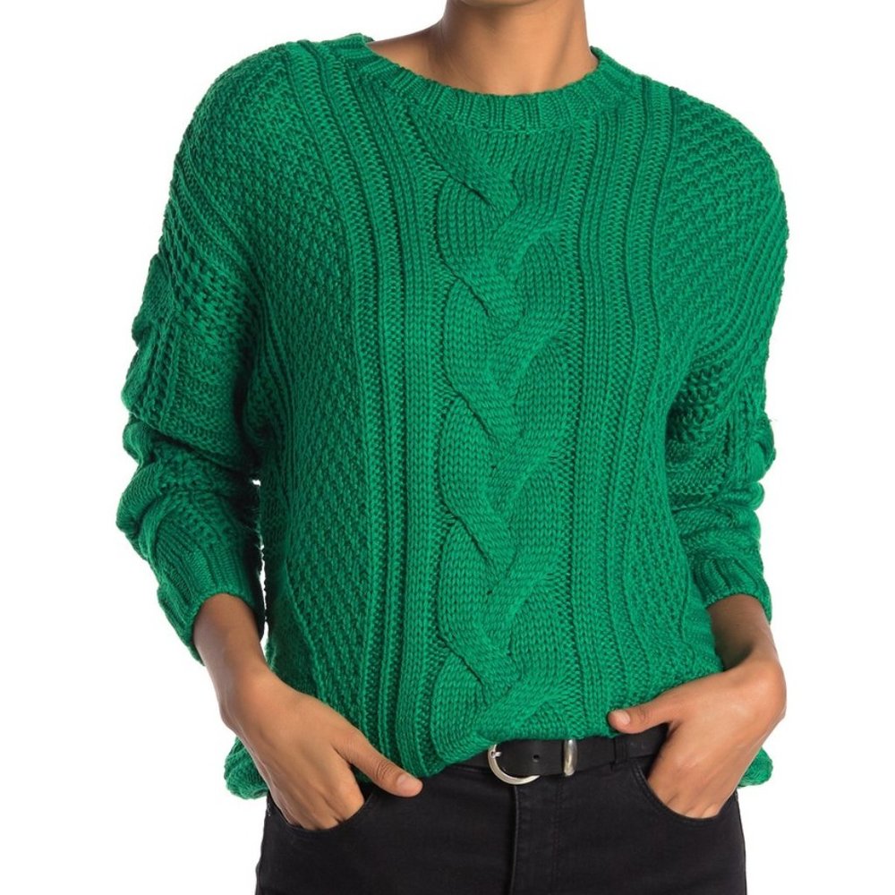 One A Mixed Knit Crew Neck Sweater Arugula